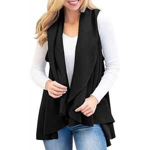 Boutique Open Front Dark Charcoal Gray Sleeveless Pullover Sweater Vest M